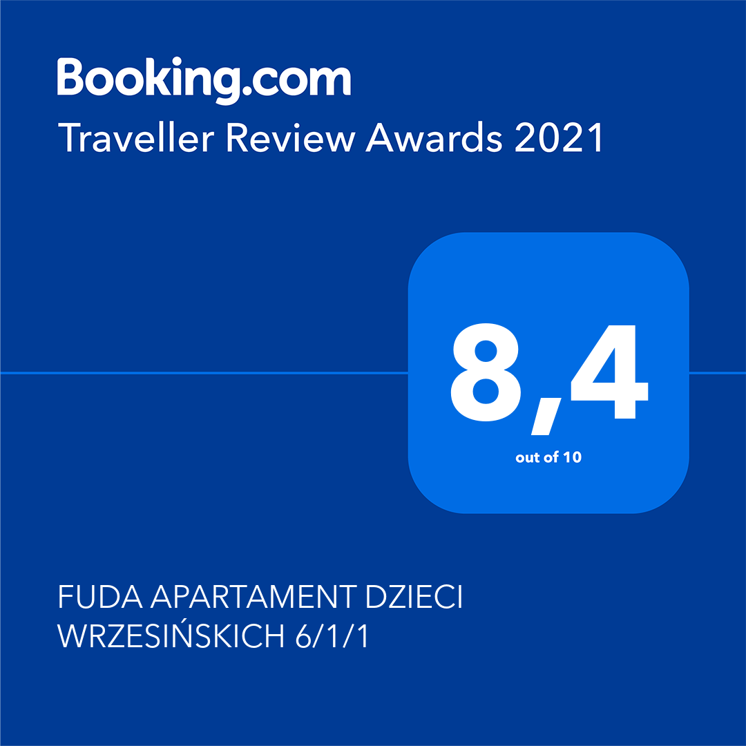 Nagroda od booking.com dla Fuda Apartament Dzieci Wrzesińskich 6/1/1